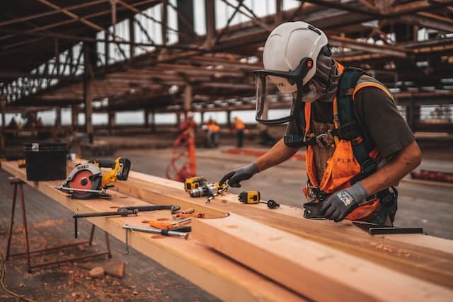 Construction worker in at site in Ottawa, Canada.