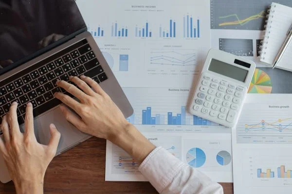 Finance professional at work preparing financial statement