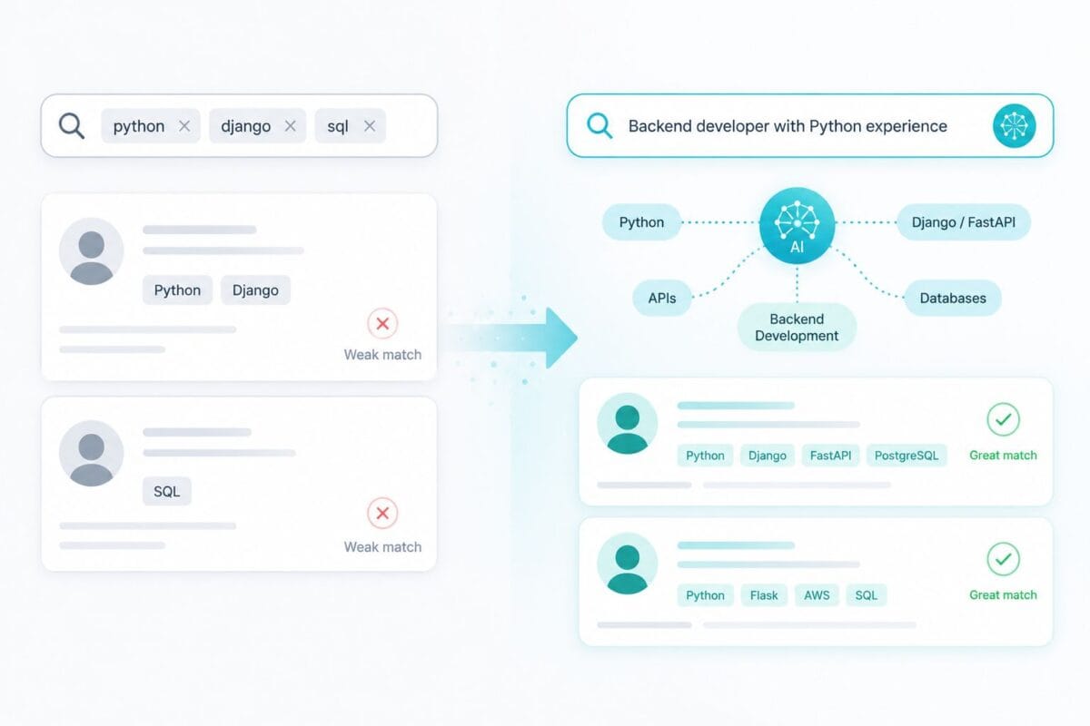 Illustration showing comparison between semantic search vs keyword search