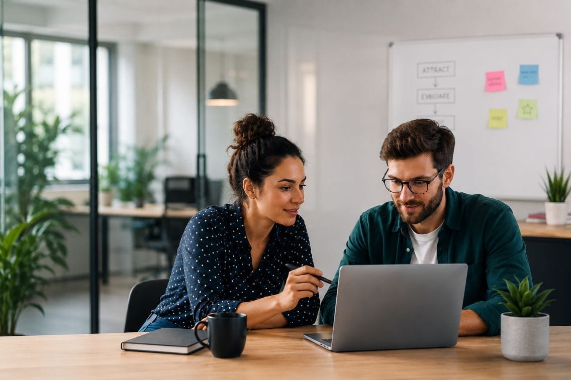 Recruiting for startups: 2 employees discussing next hiring.